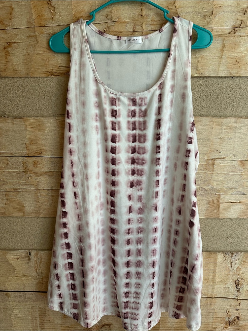 Luckymore Brand Women's Cream Midi Dress with Mauve Tie-Dye POCKETS